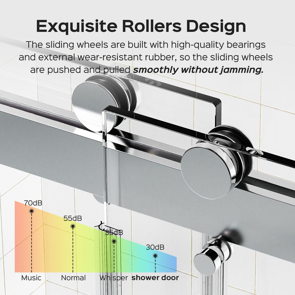 （68-72）''x76" Double Sliding Shower Door 3/8"Tempered Glass Chrome No Soft-close