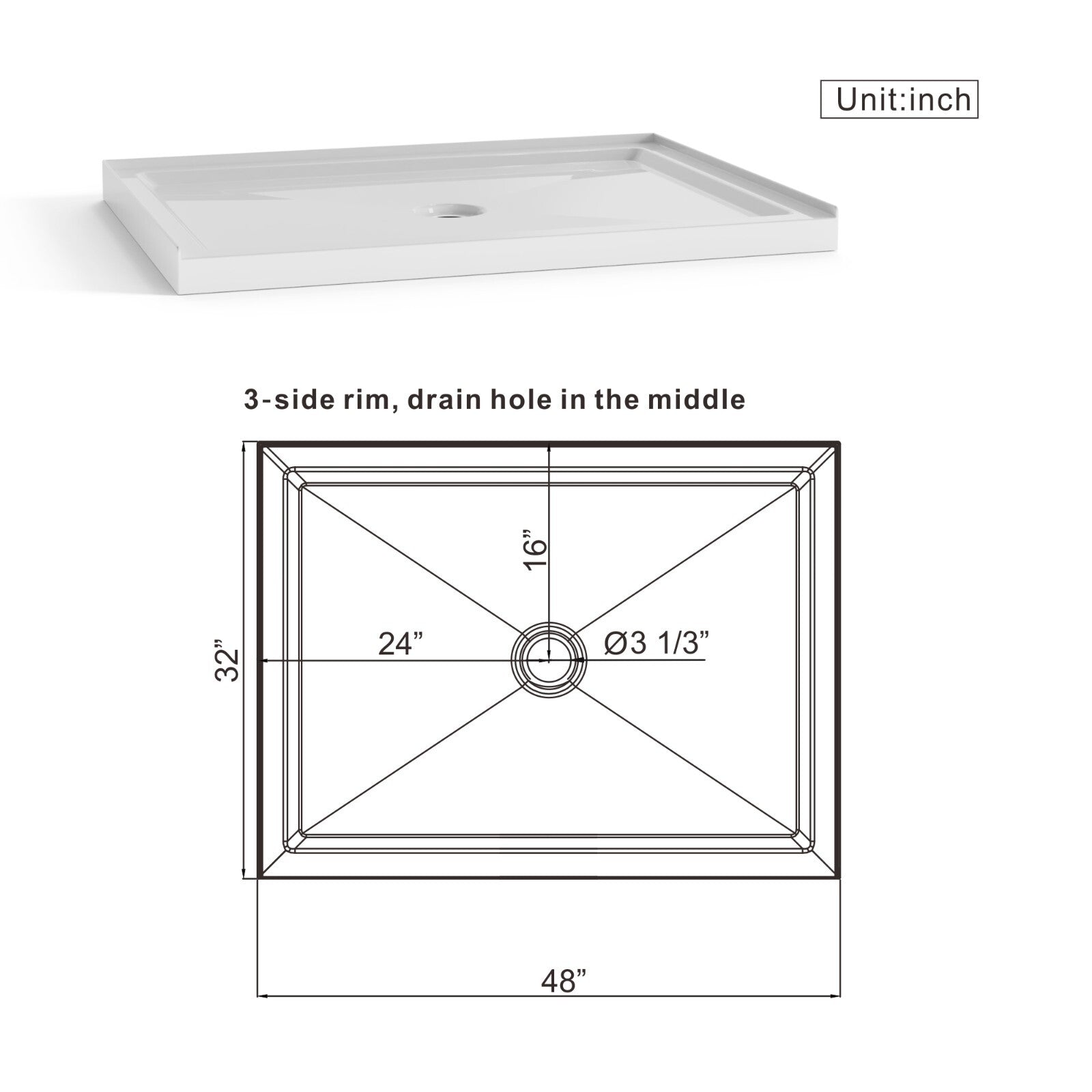 Rectangular White ABS Shower Base 32"x48" Shower Pan without drain set