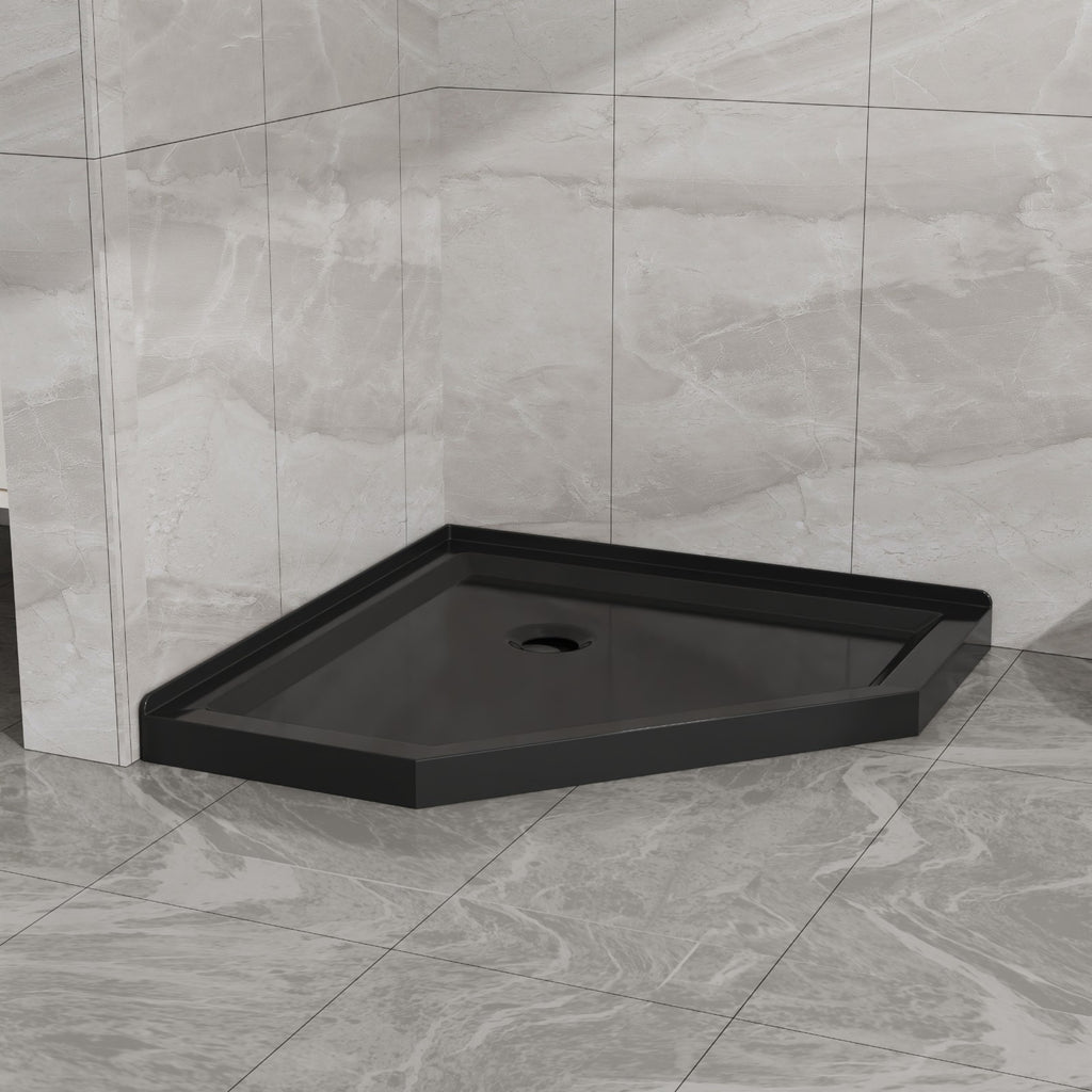 36"D x 36"W x 3.4"H Black Neo - Angle Corner Drain Shower Base, No Drain Kit