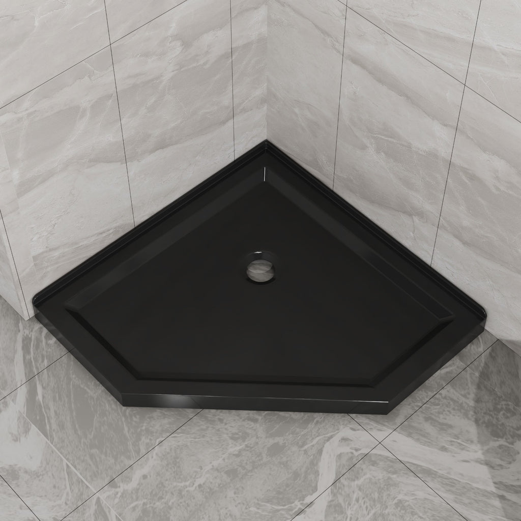 36"D x 36"W x 3.4"H Black Neo - Angle Corner Drain Shower Base, No Drain Kit