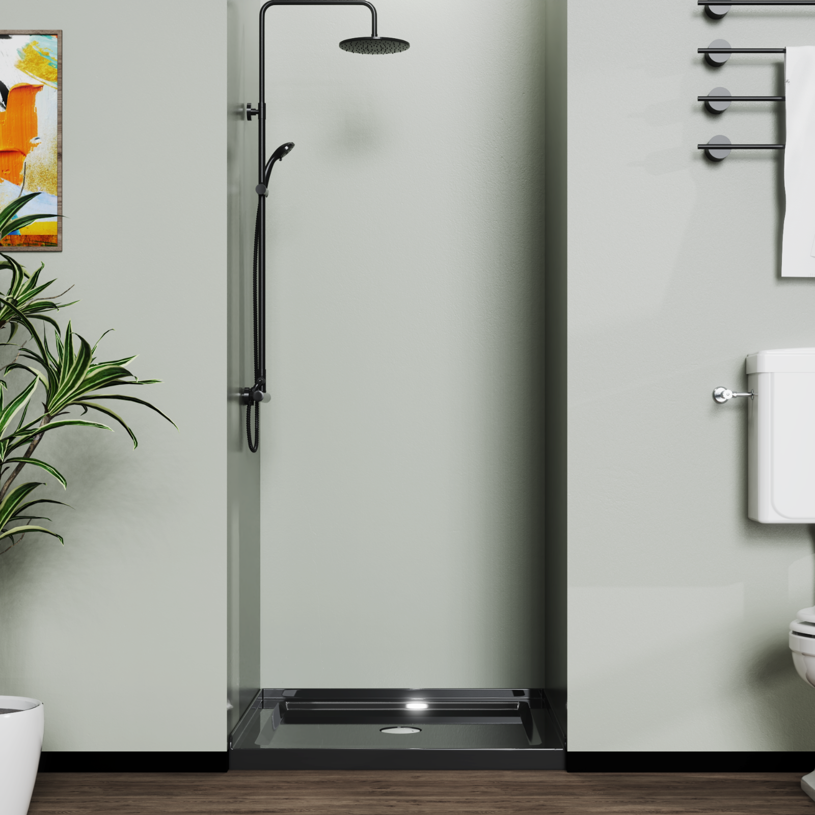 36'' Square Shower Base Black ABS, high-gloss,Centered Drain, without  drain set