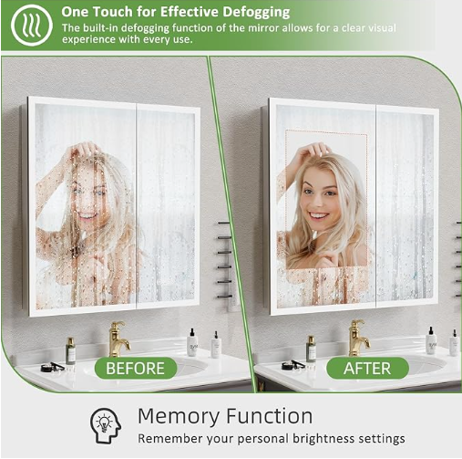 30"X32"Led Medicine Cabinet Bathroom Mirror Recessed /Wall Mounted,Anti-Fog