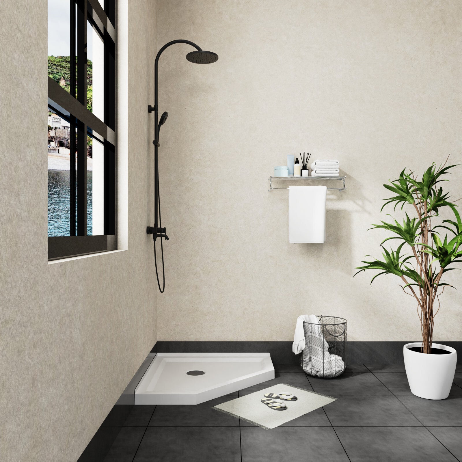 36"x36" Corner Shower Pan Base Neo-Angle Center Drain, No Drainage Set