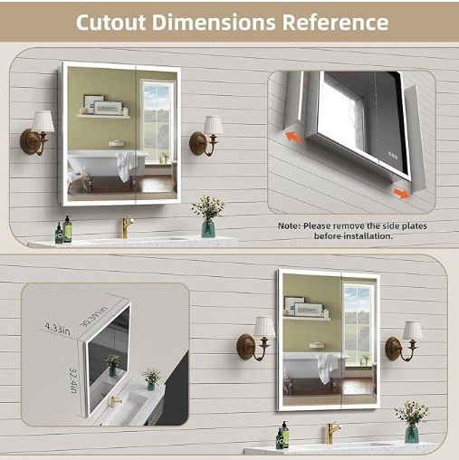 30"X32"Led Medicine Cabinet Bathroom Mirror Recessed /Wall Mounted,Anti-Fog