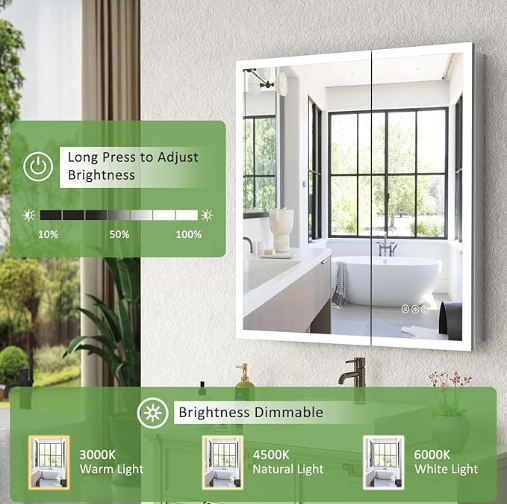30"X32"Led Medicine Cabinet Bathroom Mirror Recessed /Wall Mounted,Anti-Fog
