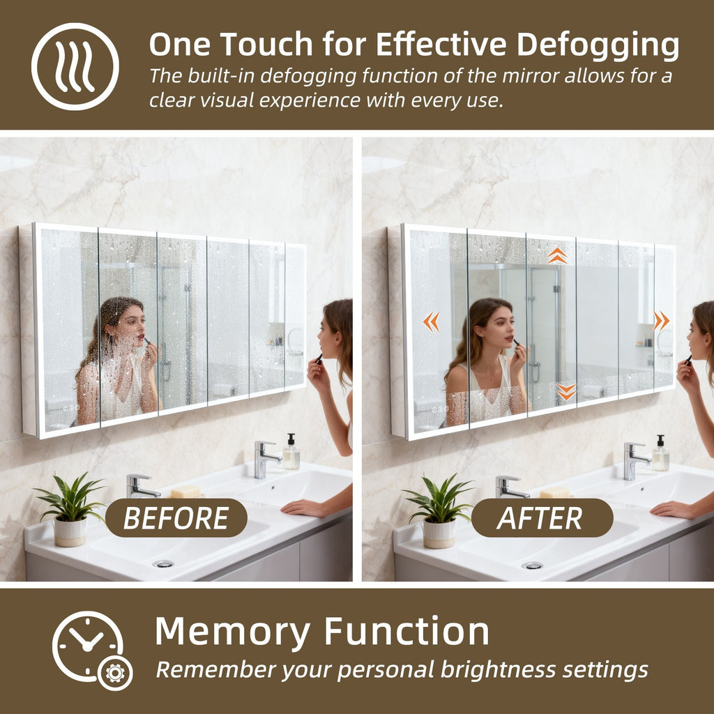 96"X40"Led Medicine Cabinet Bathroom Mirror Recessed /Wall Mounted,Anti-Fog