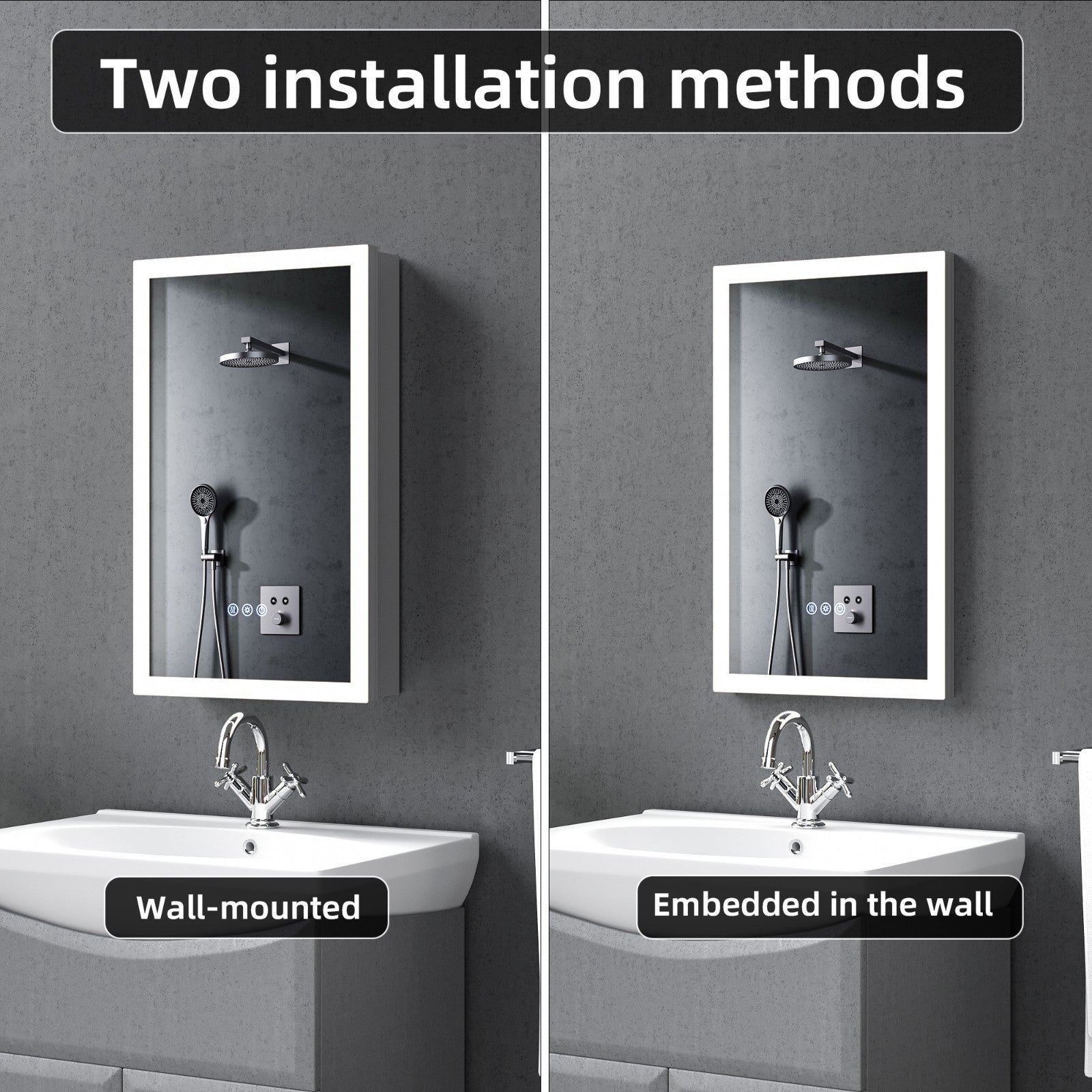 16"X26"Led Medicine Cabinet Bathroom Mirror Recessed /Wall Mounted,Anti-Fog