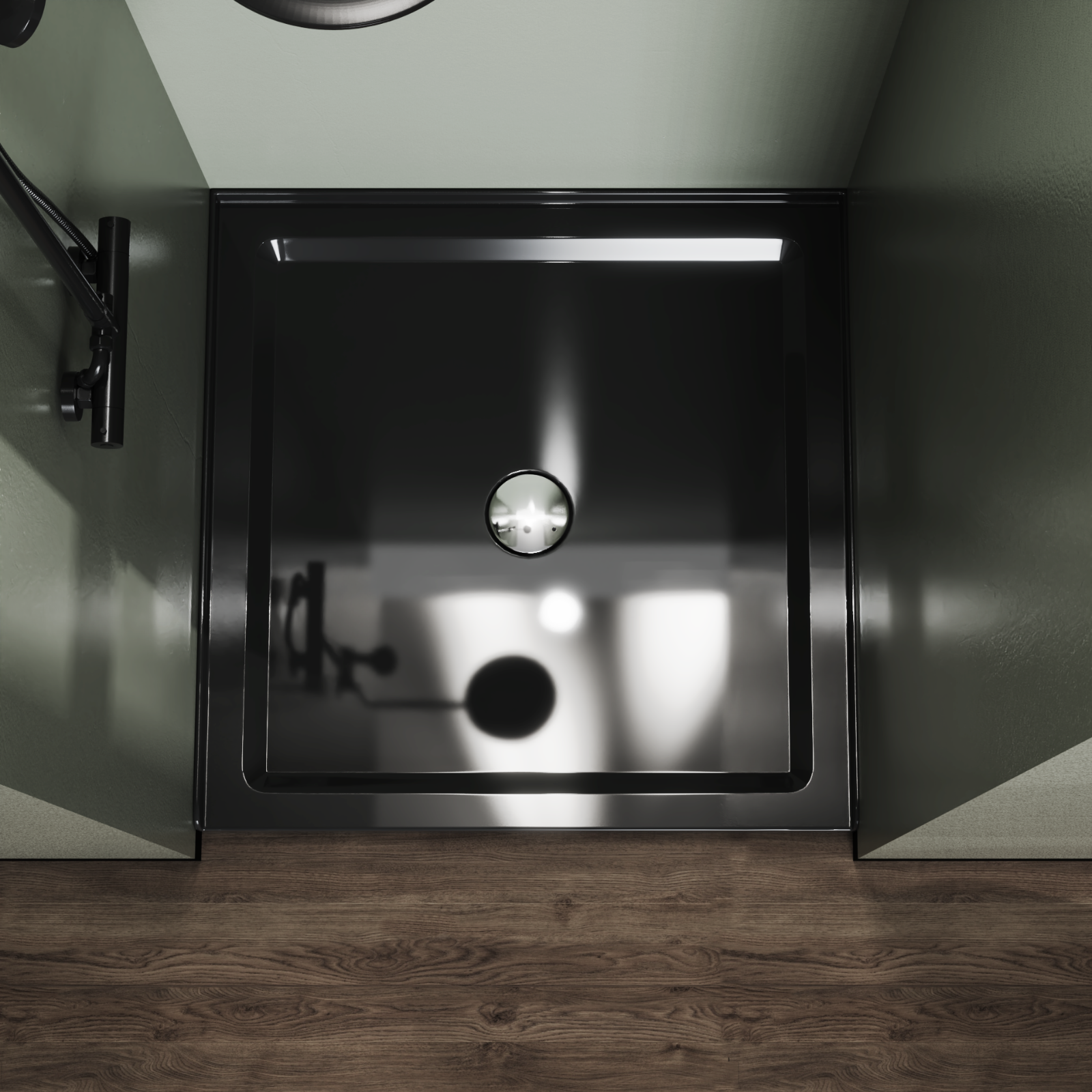 36'' Square Shower Base Black ABS, high-gloss,Centered Drain, without  drain set