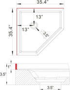 36"x36" Corner Shower Pan Base Neo-Angle Center Drain, No Drainage Set