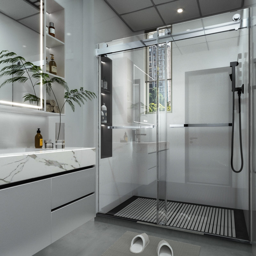 (56-60)''x76'' Frameless Double Sliding Shower Door, 10mm SGCC Tempered Glass