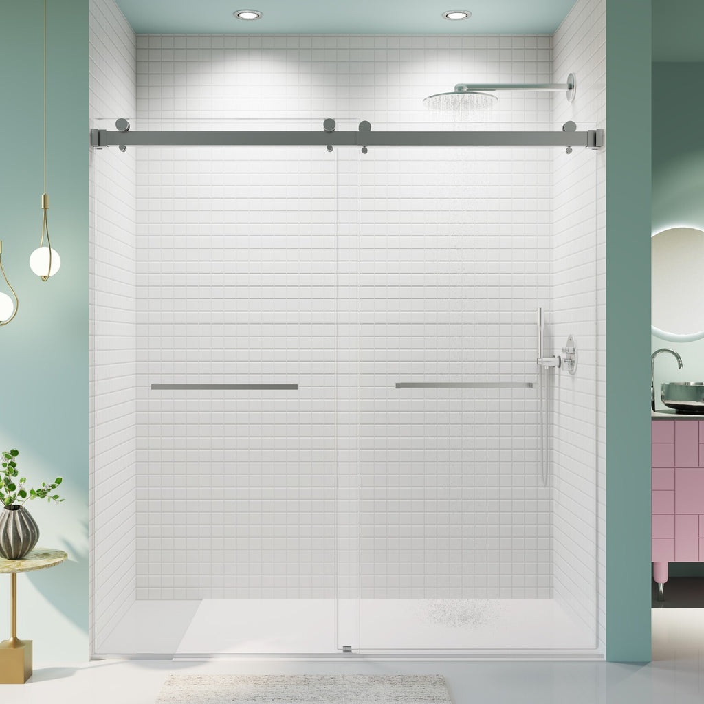 （68-72）''x76" Double Sliding Shower Door 3/8"Tempered Glass Chrome No Soft-close