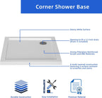 Square Acrylic Shower Base 32in. D x 32 in. W  Corner Shower Pan