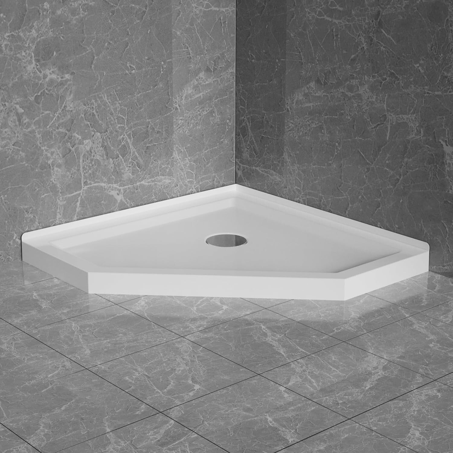 36"x36" Corner Shower Pan Base Neo-Angle Center Drain, No Drainage Set
