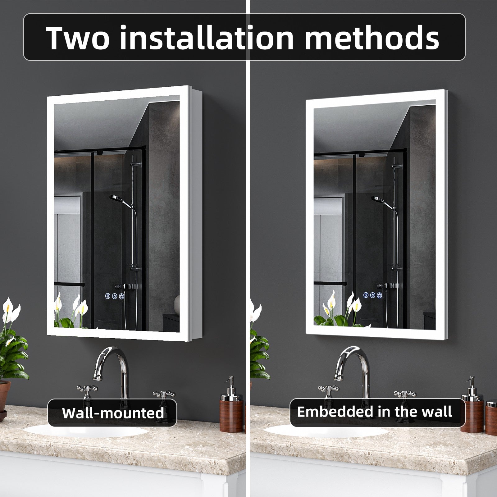 20"X30"Led Medicine Cabinet Bathroom Mirror Recessed /Wall Mounted,Anti-Fog