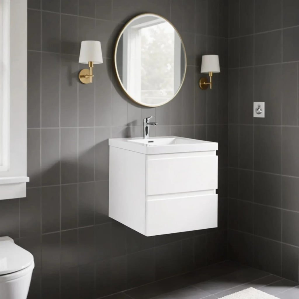 Floating Bathroom Vanity with Sink, Large Storage Wall Mounted Floating Vanity with Soft Close Drawers, One-Piece Basin Bathroom Sink Cabinet