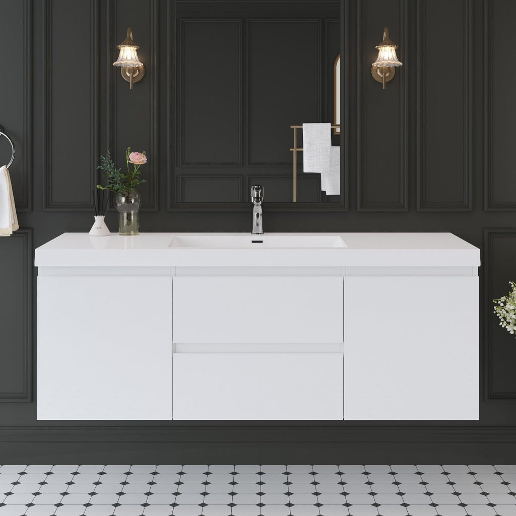 Floating Bathroom Vanity with Sink, Large Storage Wall Mounted Floating Vanity with Soft Close Drawers, One-Piece Basin Bathroom Sink Cabinet