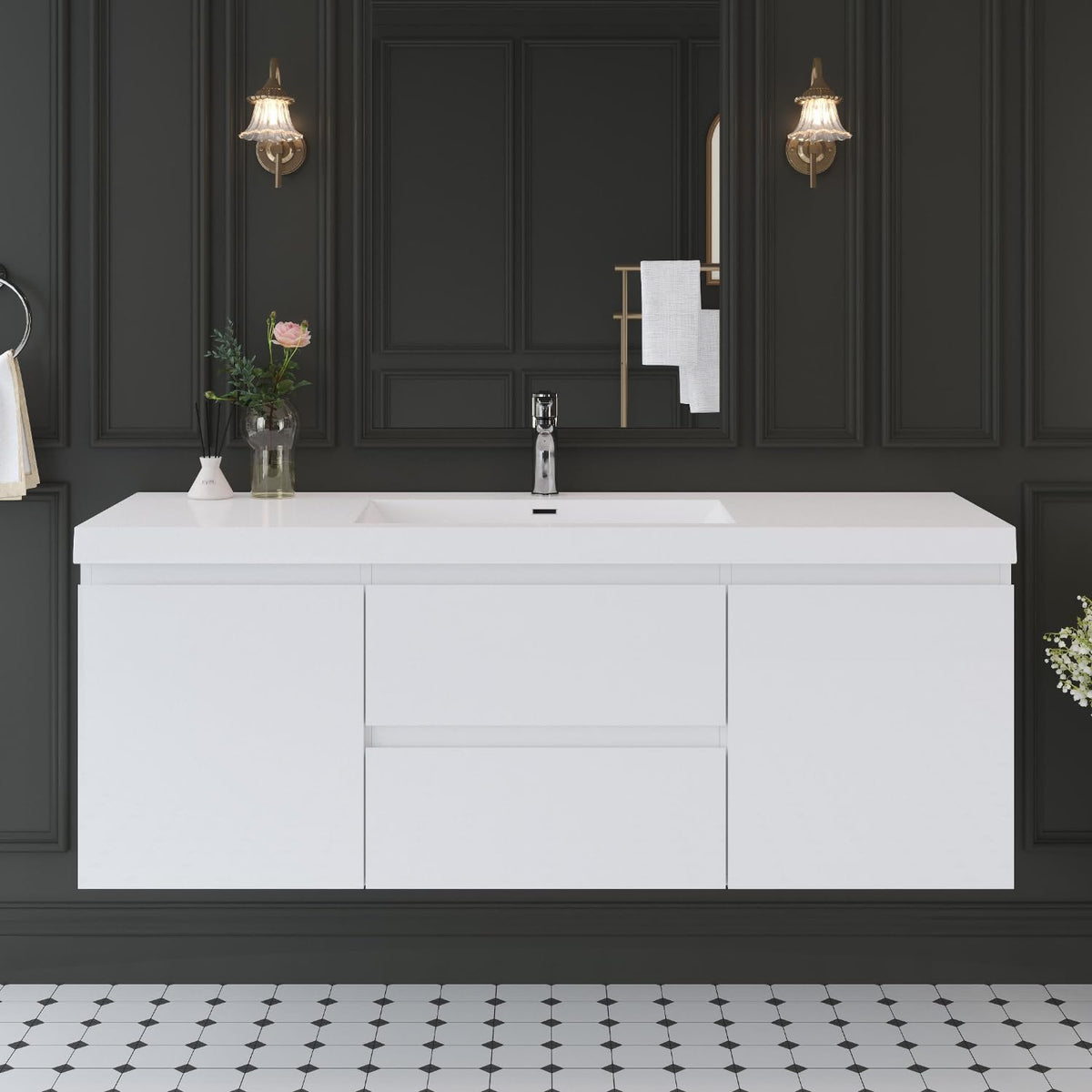 Floating Bathroom Vanity with Sink, Large Storage Wall Mounted Floating Vanity with Soft Close Drawers, One-Piece Basin Bathroom Sink Cabinet