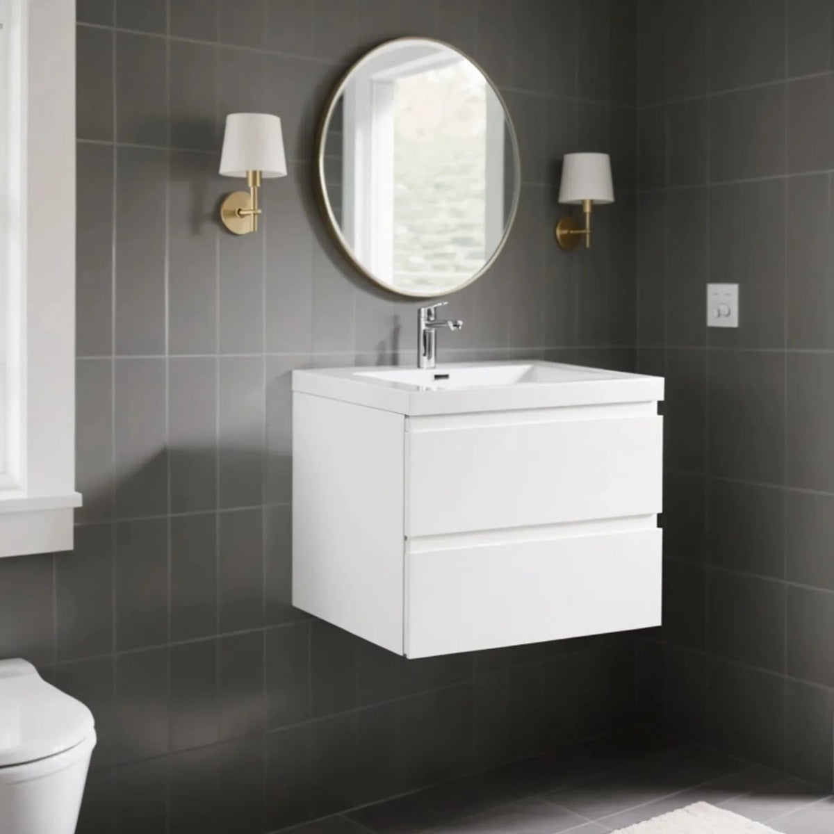 Floating Bathroom Vanity with Sink, Large Storage Wall Mounted Floating Vanity with Soft Close Drawers, One-Piece Basin Bathroom Sink Cabinet