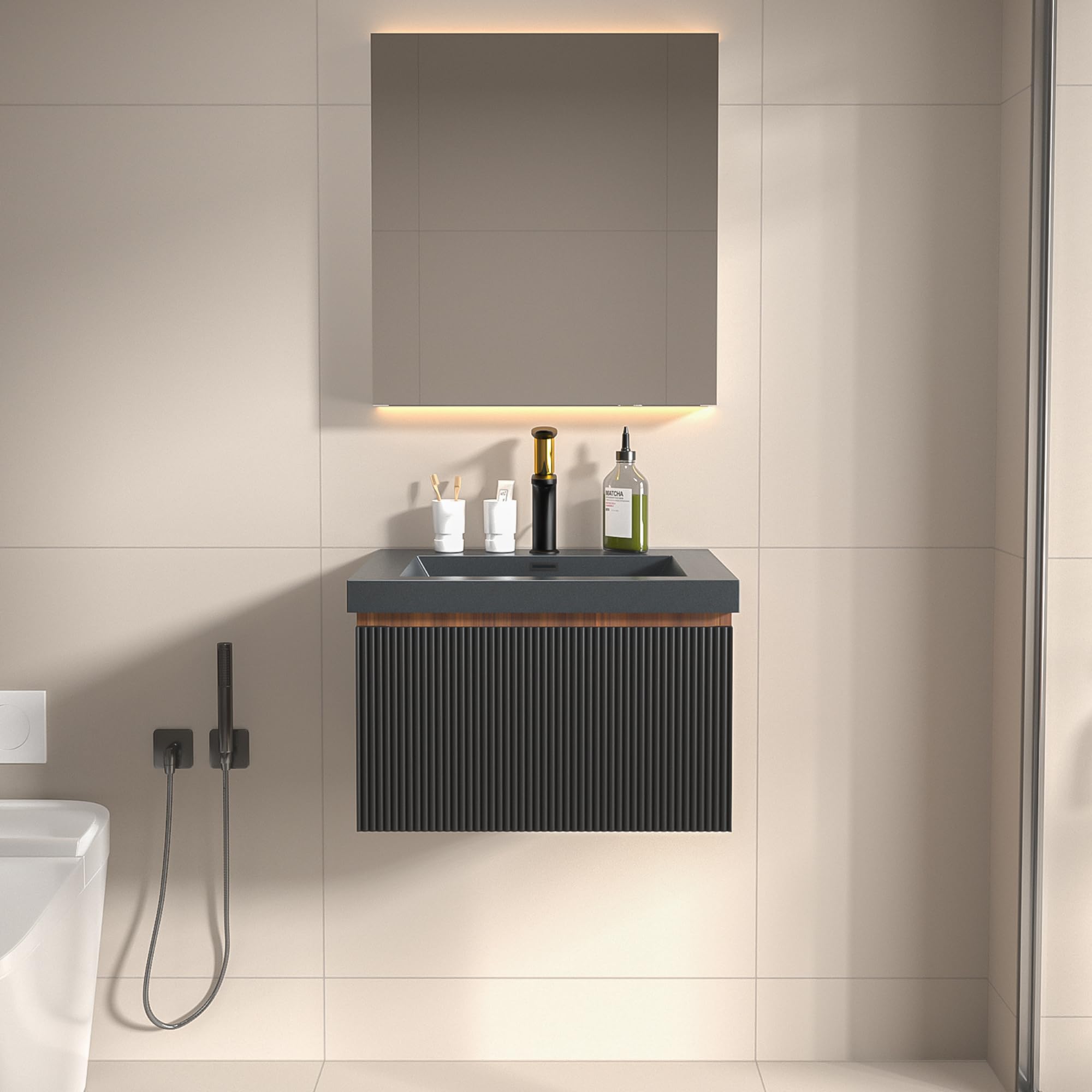Floating Bathroom Vanity with Sink, Large Storage Wall Mounted Floating Vanity with Soft Close Drawers, One-Piece Basin Bathroom Sink Cabinet