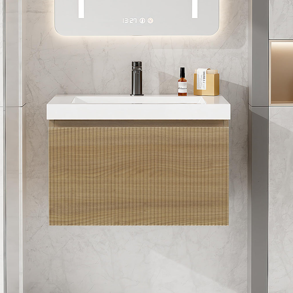 Floating Bathroom Vanity with Sink, Large Storage Wall Mounted Floating Vanity with Soft Close Drawers, One-Piece Basin Bathroom Sink Cabinet