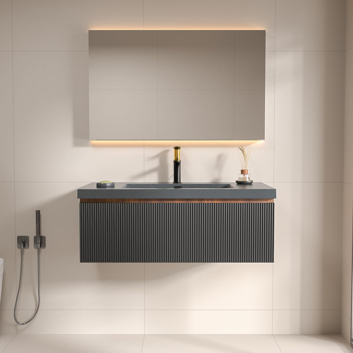 Floating Bathroom Vanity with Sink, Large Storage Wall Mounted Floating Vanity with Soft Close Drawers, One-Piece Basin Bathroom Sink Cabinet