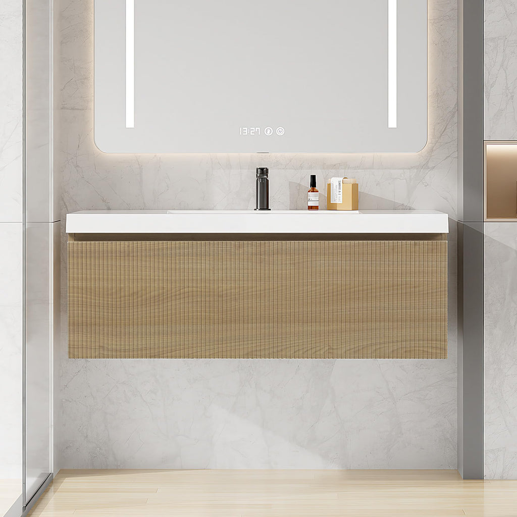 Floating Bathroom Vanity with Sink, Large Storage Wall Mounted Floating Vanity with Soft Close Drawers, One-Piece Basin Bathroom Sink Cabinet
