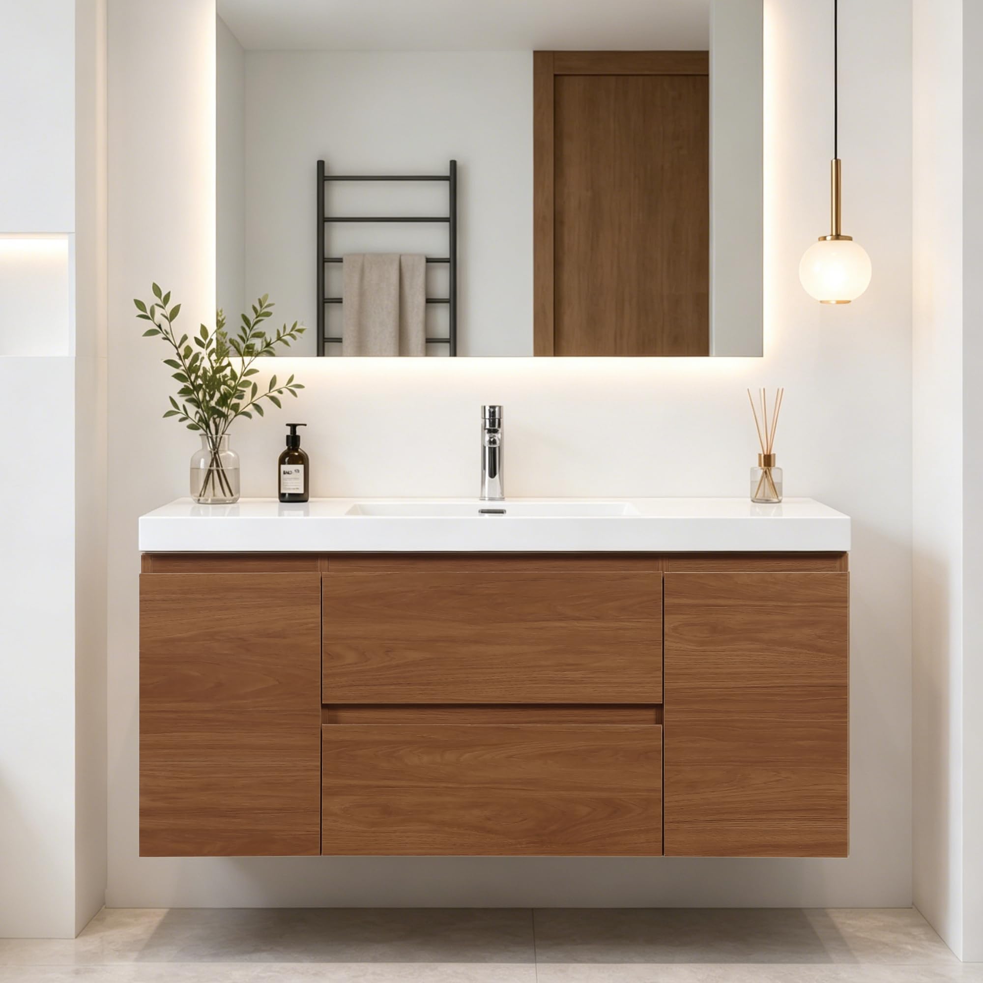 Floating Bathroom Vanity with Sink, Wall Mounted Floating Vanity with Soft Close Drawers, Large Storage Bathroom Vanity with One-Piece Smooth Sink, Fully Assembled
