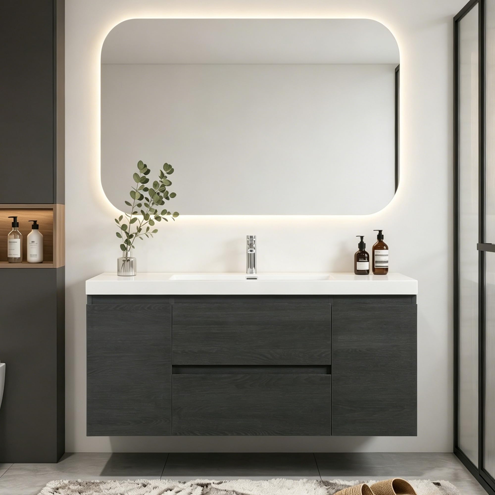 Floating Bathroom Vanity with Sink, Wall Mounted Floating Vanity with Soft Close Drawers, Large Storage Bathroom Vanity with One-Piece Smooth Sink, Fully Assembled
