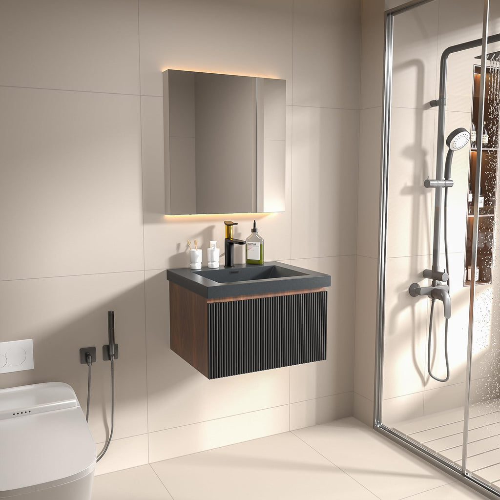 Floating Bathroom Vanity with Sink, Large Storage Wall Mounted Floating Vanity with Soft Close Drawers, One-Piece Basin Bathroom Sink Cabinet