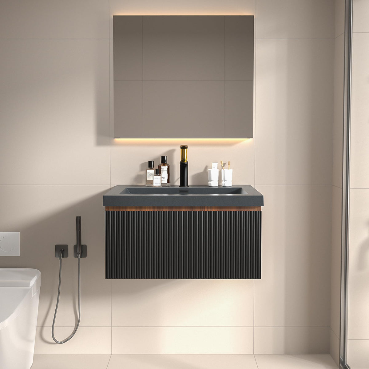 Floating Bathroom Vanity with Sink, Large Storage Wall Mounted Floating Vanity with Soft Close Drawers, One-Piece Basin Bathroom Sink Cabinet