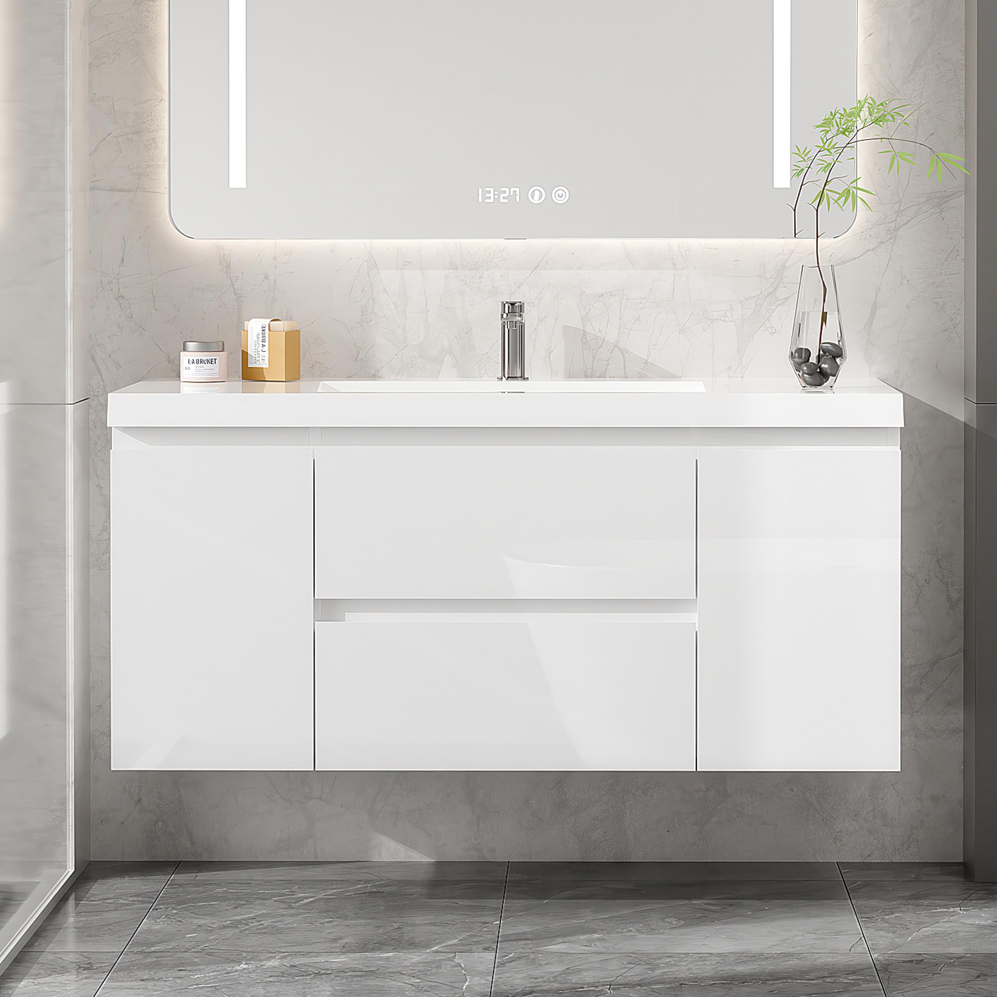 Floating Bathroom Vanity with Sink, Wall Mounted Floating Vanity with Soft Close Drawers, Large Storage Bathroom Vanity with One-Piece Smooth Sink, Fully Assembled
