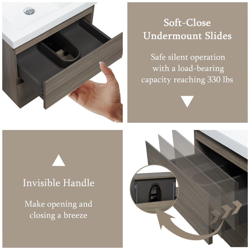 Floating Bathroom Vanity with Sink, Wall Mounted Floating Vanity with Soft Close Drawers, Large Storage Bathroom Vanity with One-Piece Smooth Sink, Fully Assembled