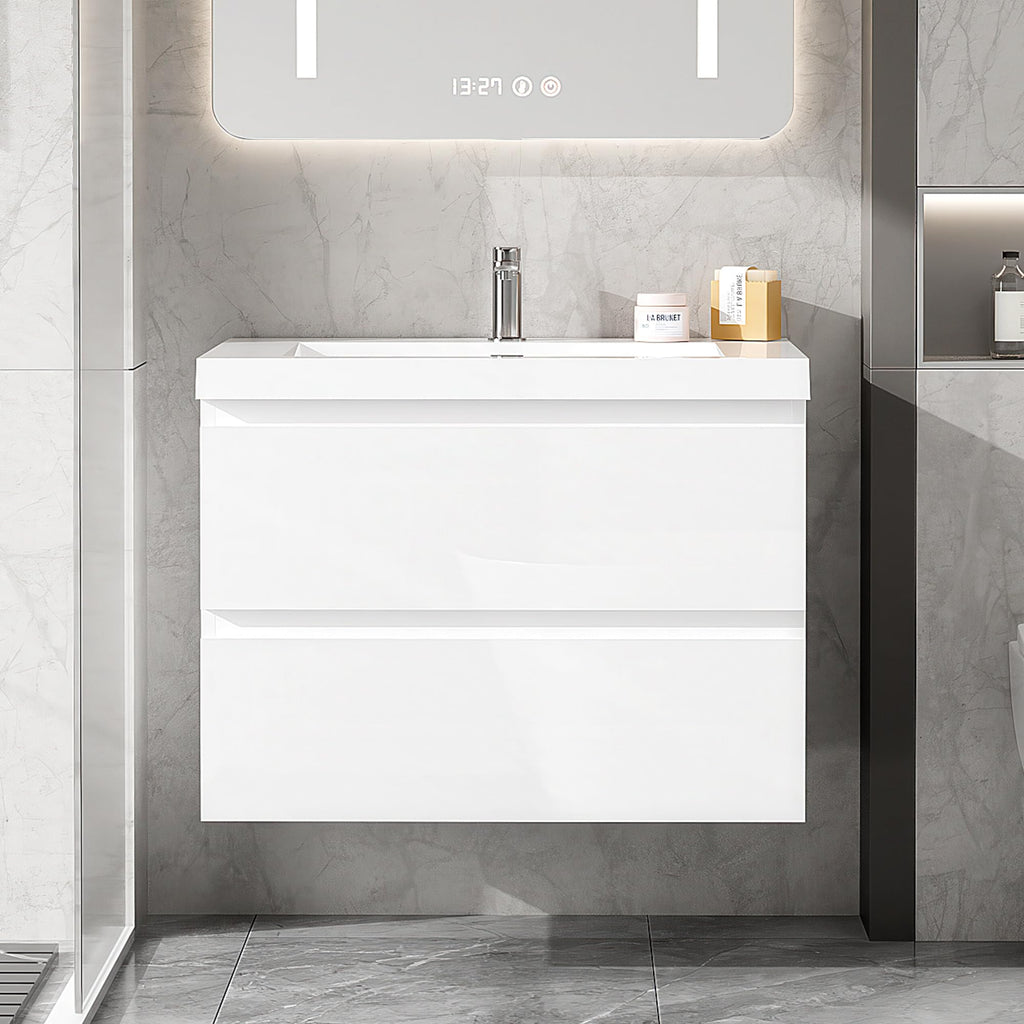 Floating Bathroom Vanity with Sink, Large Storage Wall Mounted Floating Vanity with Soft Close Drawers, One-Piece Basin Bathroom Sink Cabinet