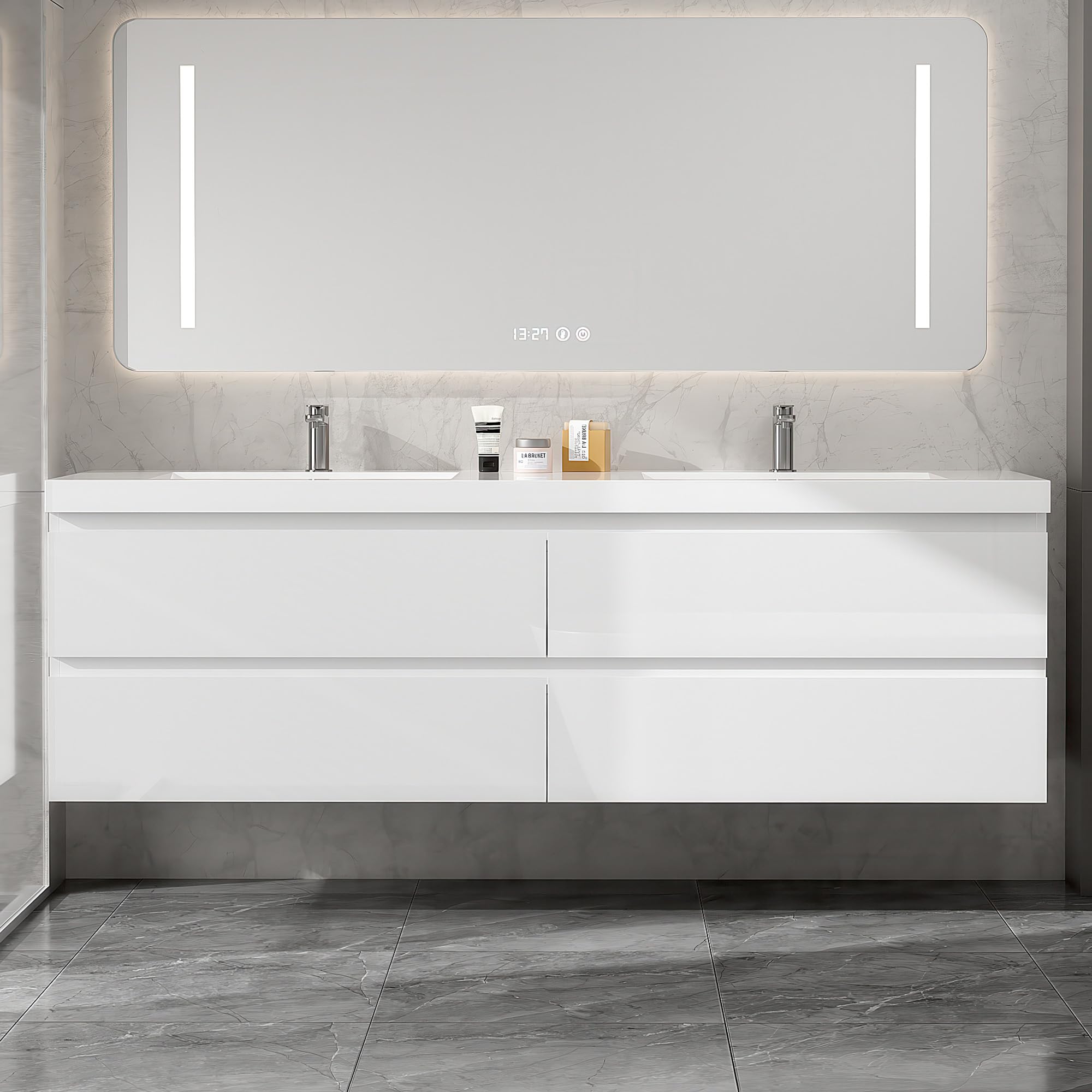 Floating Bathroom Vanity with Sink, Wall Mounted Floating Vanity with Soft Close Drawers, Large Storage Bathroom Vanity with One-Piece Smooth Sink, Fully Assembled