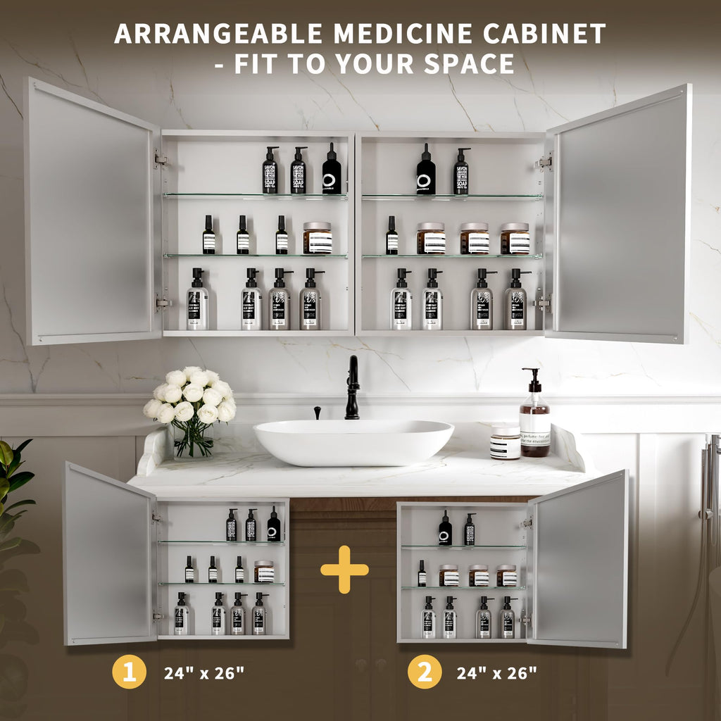 Lighted Medicine Cabinet with Mirror, Front & Backlit led Medicine Cabinet, Clock Temp Display, Defog,10x Magnifier, 3 Colors Temper Dimmable, Surface or Recessed Mount