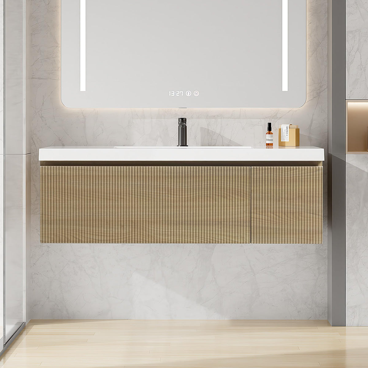 Floating Bathroom Vanity with Sink, Large Storage Wall Mounted Floating Vanity with Soft Close Drawers, One-Piece Basin Bathroom Sink Cabinet