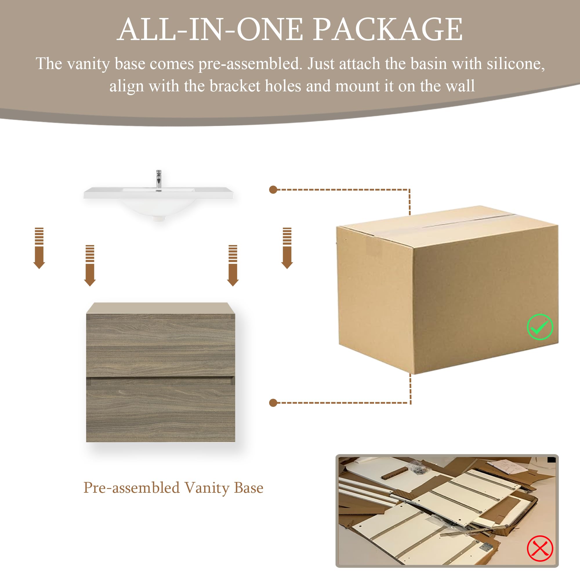 Floating Bathroom Vanity with Sink, Wall Mounted Floating Vanity with Soft Close Drawers, Large Storage Bathroom Vanity with One-Piece Smooth Sink, Fully Assembled