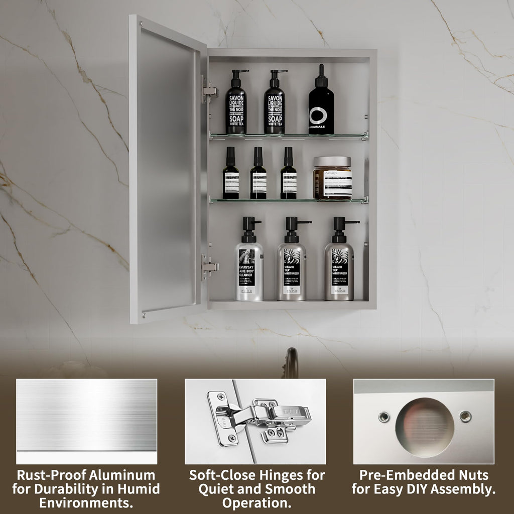 Lighted Medicine Cabinet with Mirror, Front & Backlit led Medicine Cabinet, Clock Temp Display, Defog,10x Magnifier, 3 Colors Temper Dimmable, Surface or Recessed Mount