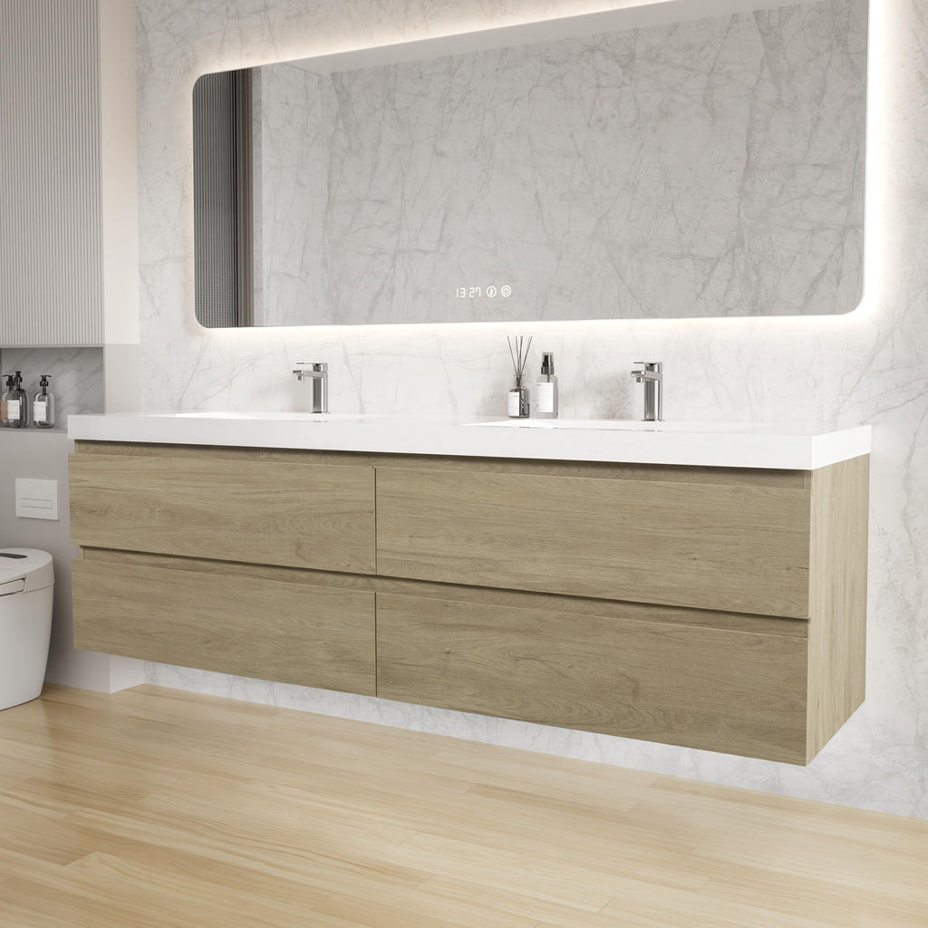Floating Bathroom Vanity with Sink, Wall Mounted Floating Vanity with Soft Close Drawers, Large Storage Bathroom Vanity with One-Piece Smooth Sink, Fully Assembled
