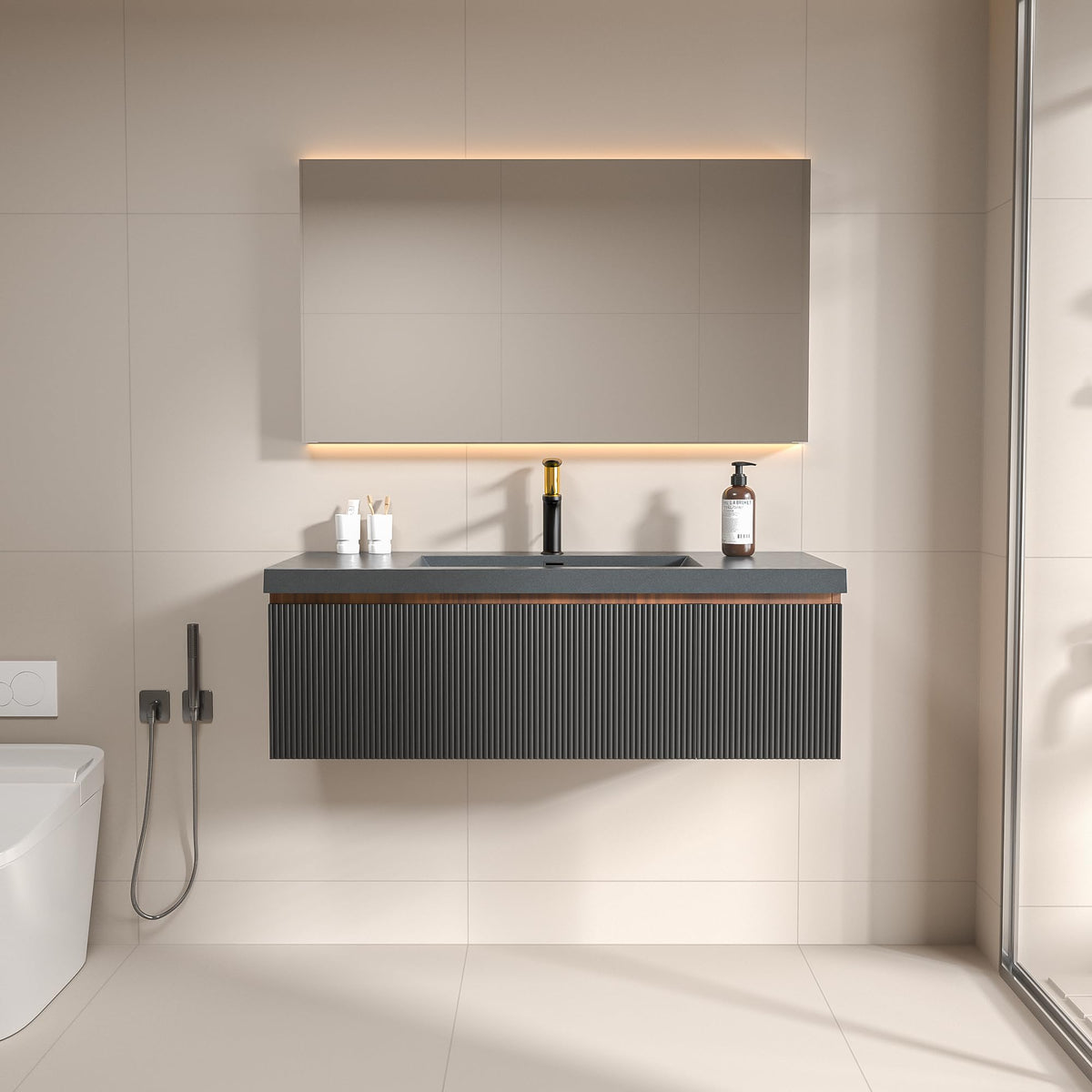 Floating Bathroom Vanity with Sink, Large Storage Wall Mounted Floating Vanity with Soft Close Drawers, One-Piece Basin Bathroom Sink Cabinet