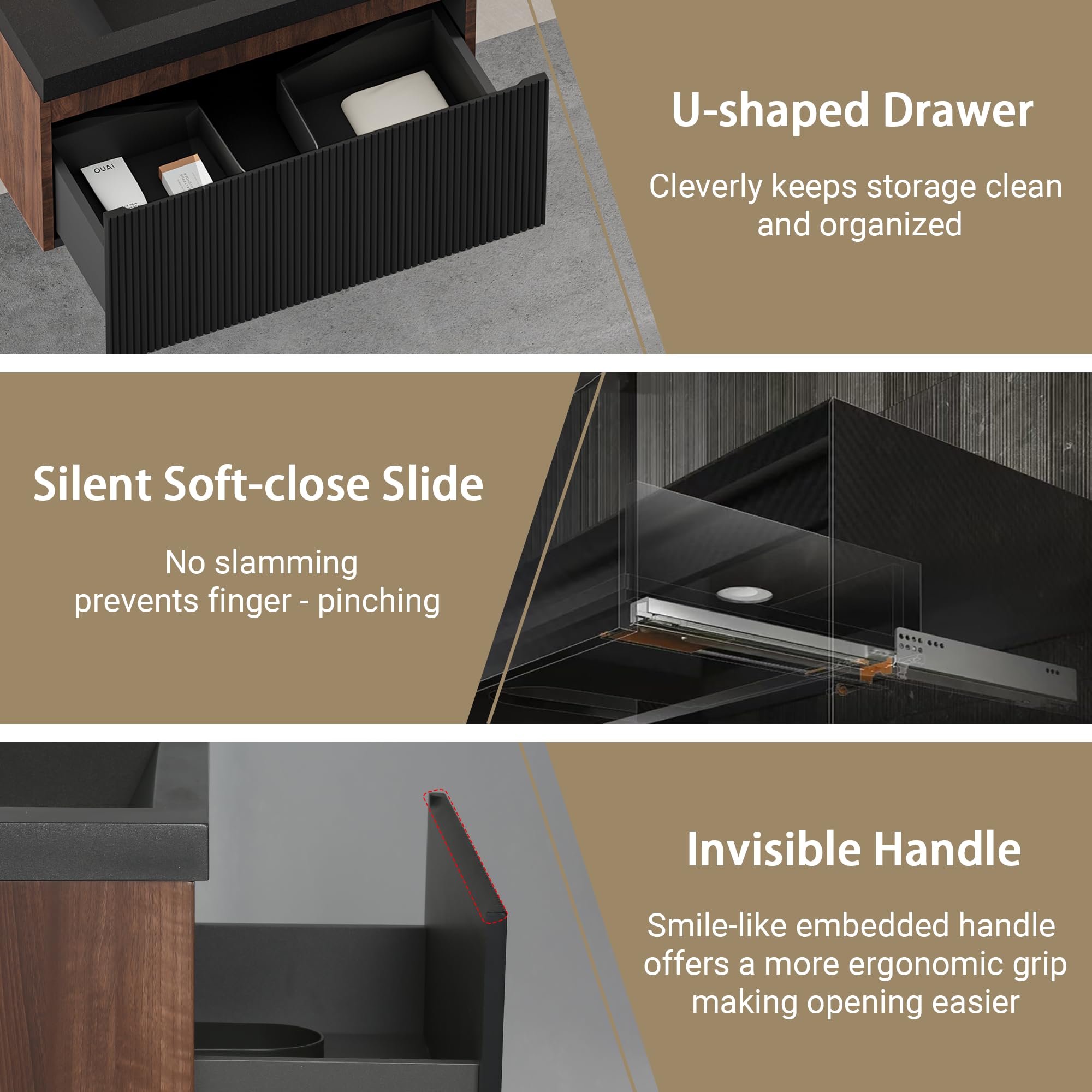 Floating Bathroom Vanity with Sink, Large Storage Wall Mounted Floating Vanity with Soft Close Drawers, One-Piece Basin Bathroom Sink Cabinet