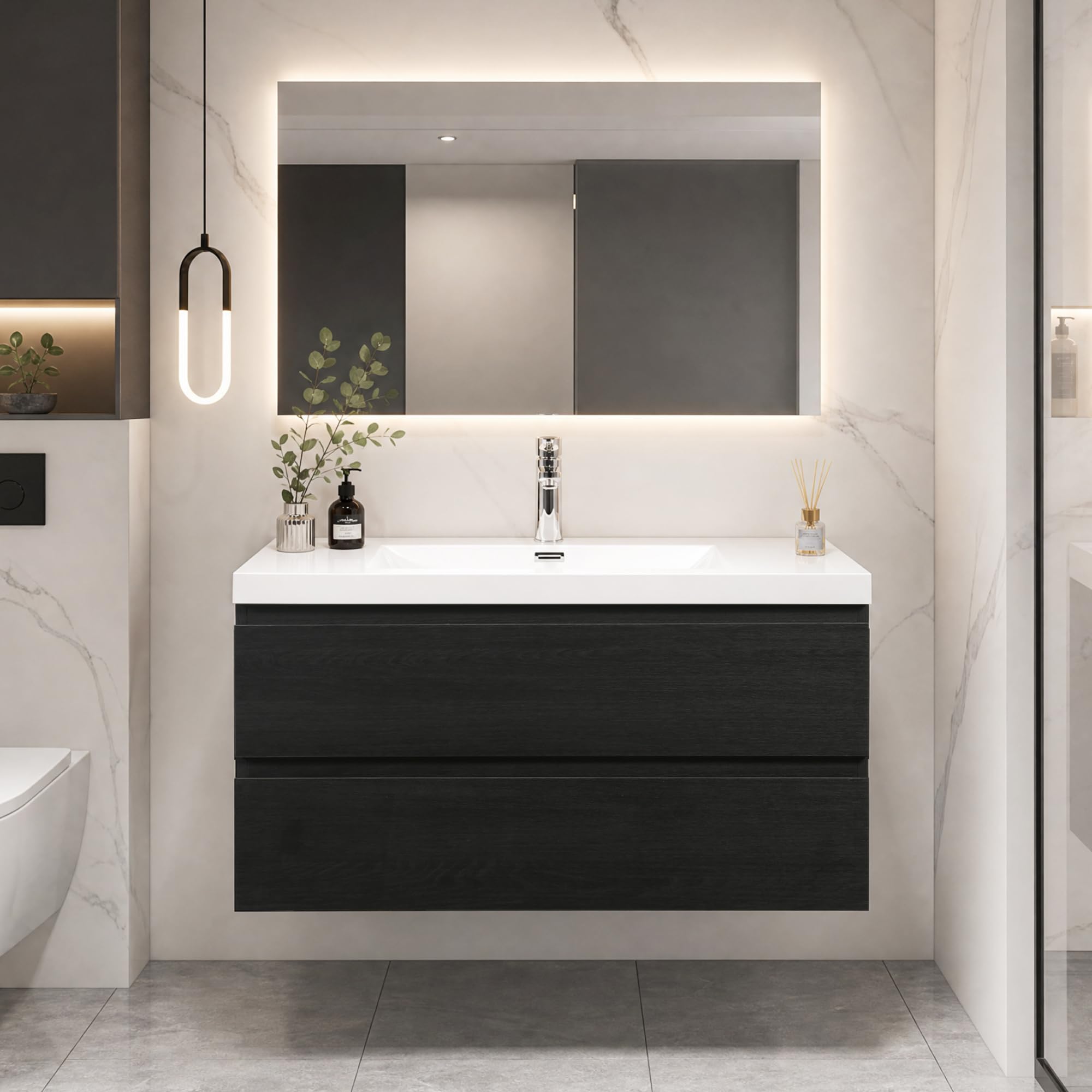 Floating Bathroom Vanity with Sink, Wall Mounted Floating Vanity with Soft Close Drawers, Large Storage Bathroom Vanity with One-Piece Smooth Sink, Fully Assembled