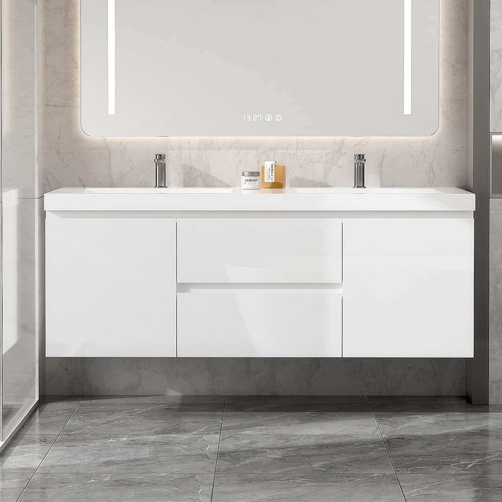 Floating Bathroom Vanity with Sink, Large Storage Wall Mounted Floating Vanity with Soft Close Drawers, One-Piece Basin Bathroom Sink Cabinet