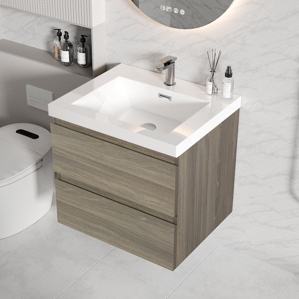 Floating Bathroom Vanity with Sink, Large Storage Wall Mounted Floating Vanity with Soft Close Drawers, One-Piece Basin Bathroom Sink Cabinet