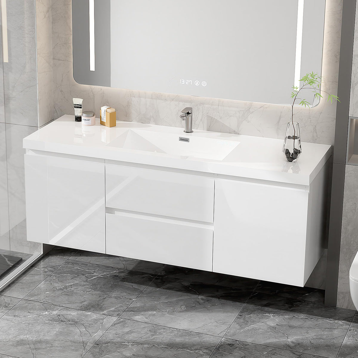 Floating Bathroom Vanity with Sink, Wall Mounted Floating Vanity with Soft Close Drawers, Large Storage Bathroom Vanity with One-Piece Smooth Sink, Fully Assembled