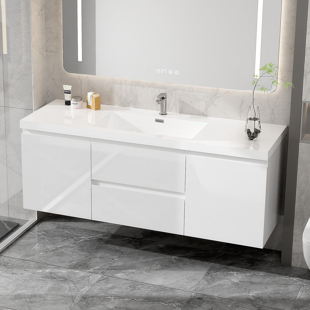 Floating Bathroom Vanity with Sink, Wall Mounted Floating Vanity with Soft Close Drawers, Large Storage Bathroom Vanity with One-Piece Smooth Sink, Fully Assembled