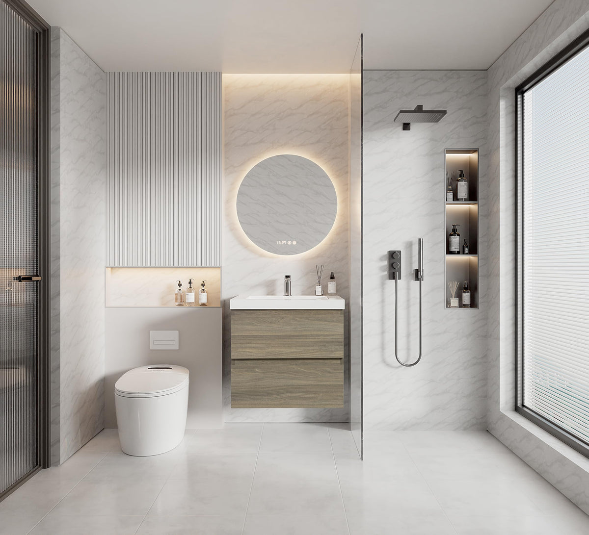 Floating Bathroom Vanity with Sink, Large Storage Wall Mounted Floating Vanity with Soft Close Drawers, One-Piece Basin Bathroom Sink Cabinet