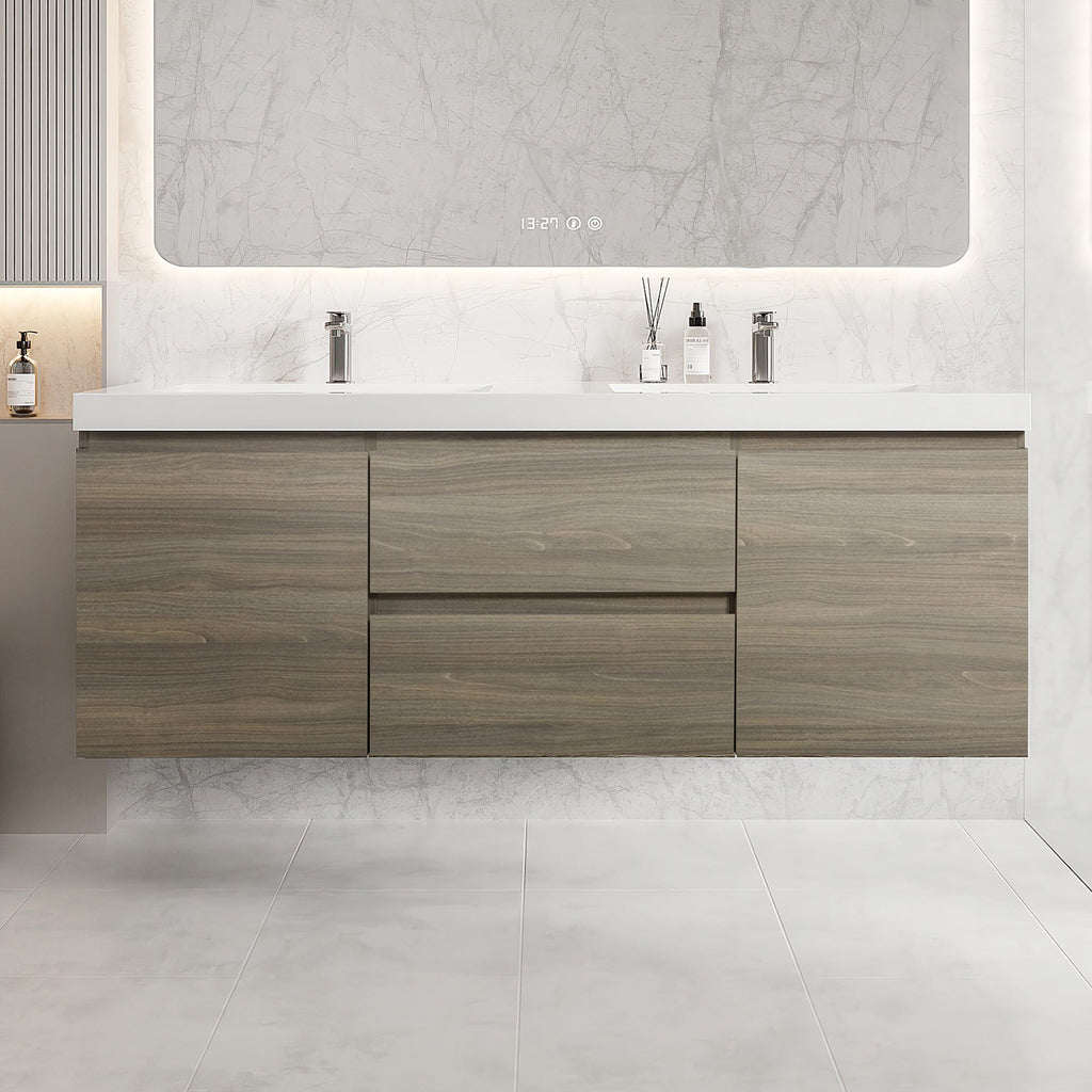 Floating Bathroom Vanity with Sink, Large Storage Wall Mounted Floating Vanity with Soft Close Drawers, One-Piece Basin Bathroom Sink Cabinet
