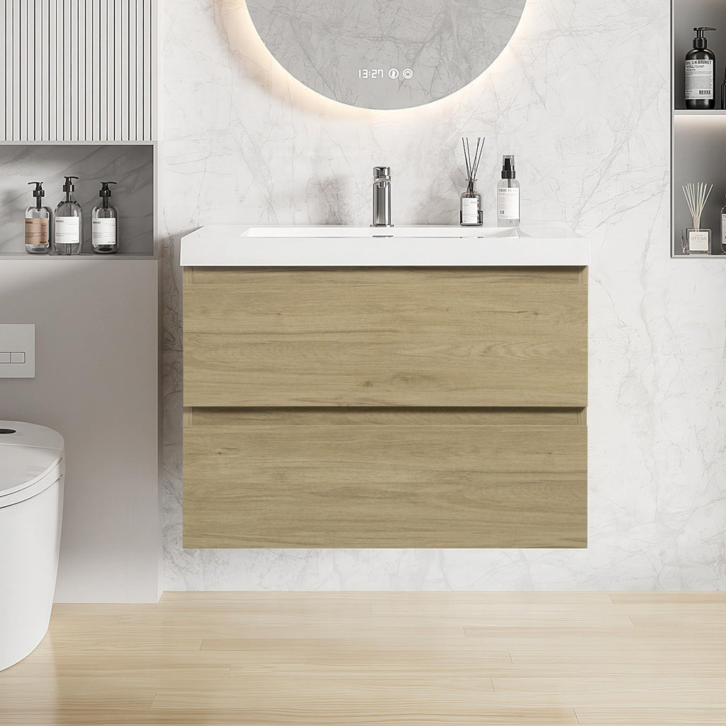 Floating Bathroom Vanity with Sink, Large Storage Wall Mounted Floating Vanity with Soft Close Drawers, One-Piece Basin Bathroom Sink Cabinet