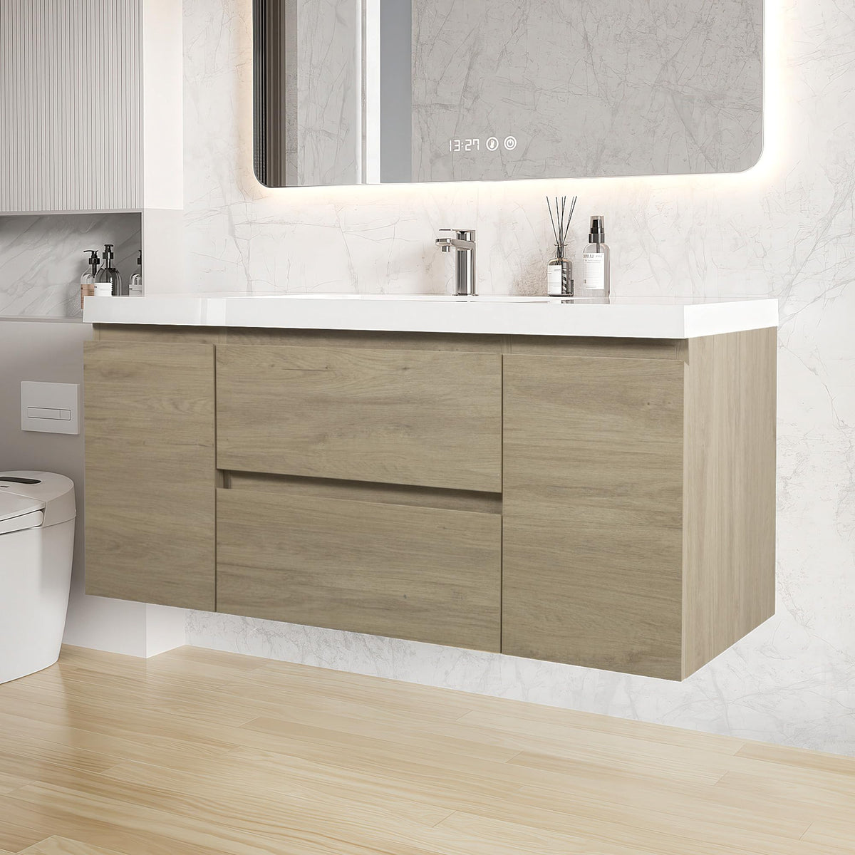 Floating Bathroom Vanity with Sink, Wall Mounted Floating Vanity with Soft Close Drawers, Large Storage Bathroom Vanity with One-Piece Smooth Sink, Fully Assembled